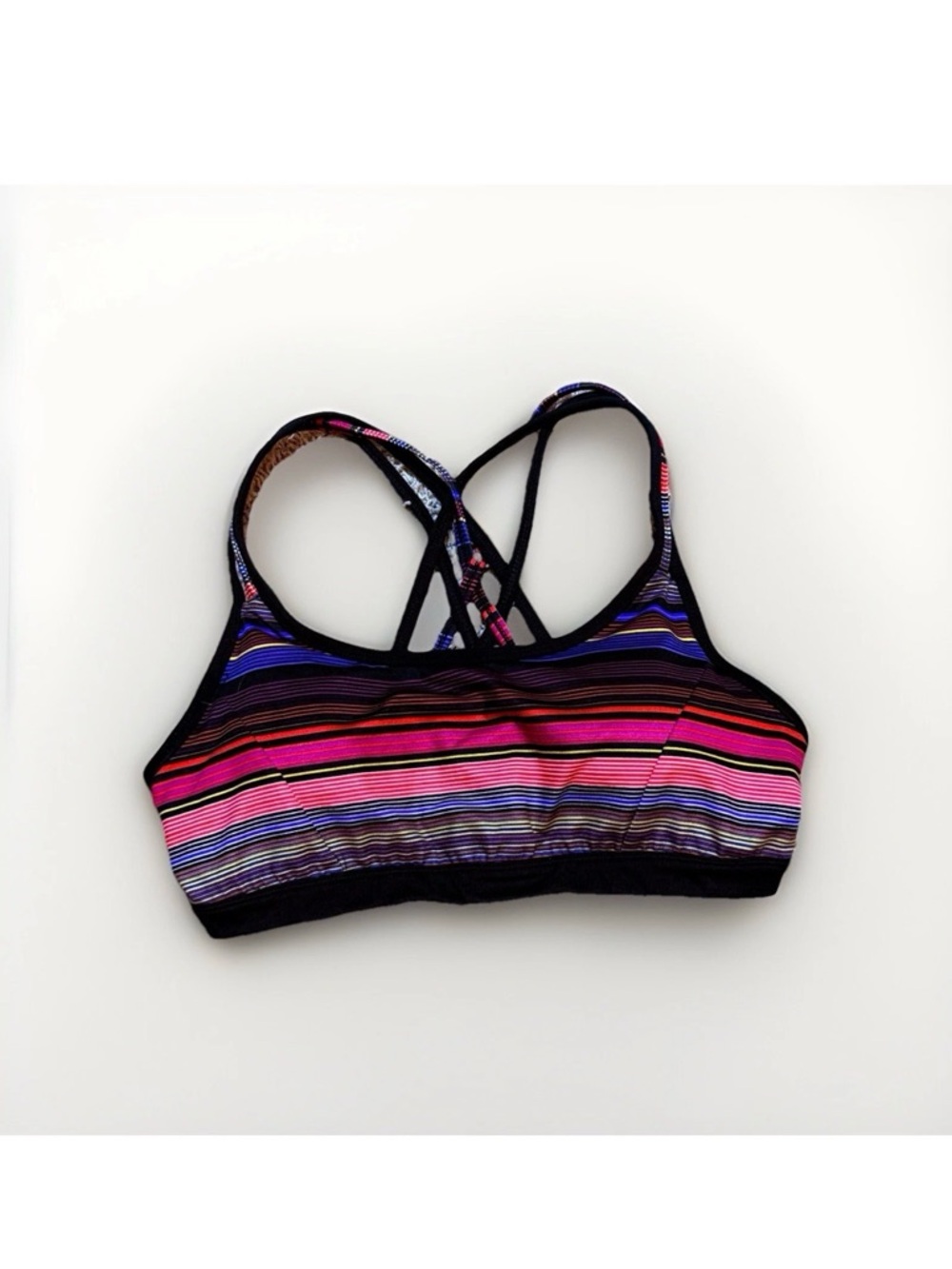 Athleta Strappy Back Sports Bra Multicolor Stripe Yoga Medium Support M